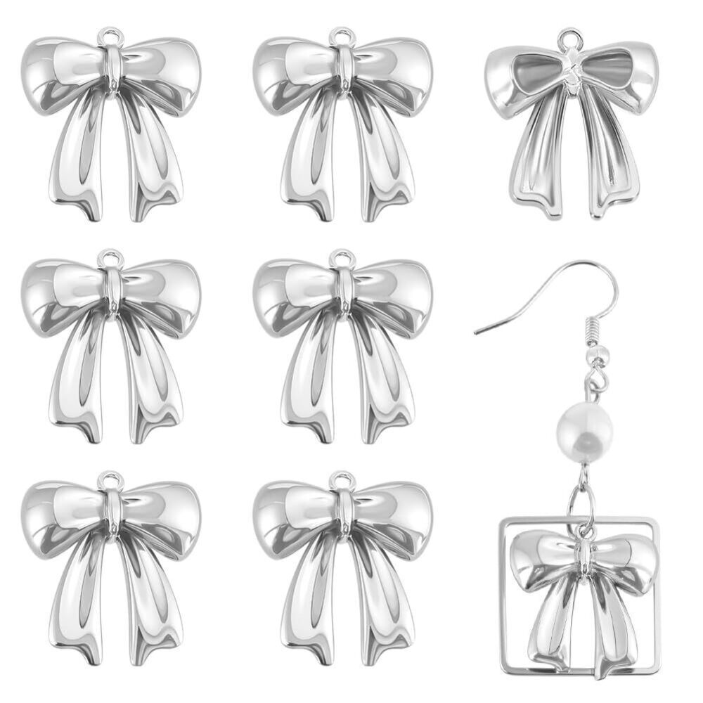 2415 6Pcs Platinum Plated Brass Bowknot Charms, 0.79x0.73x0.22 Inch Brass